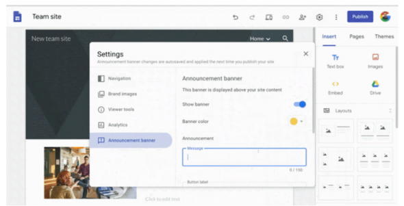 В Google Sites появились шаблоны и баннеры для важных объявлений