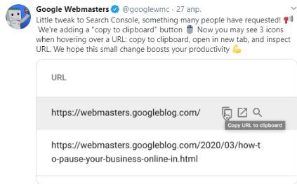 В Google Search Console добавлена функция копирования ссылок
