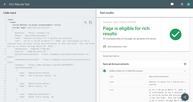 В Search Console появились отчёты для SpecialAnnouncements