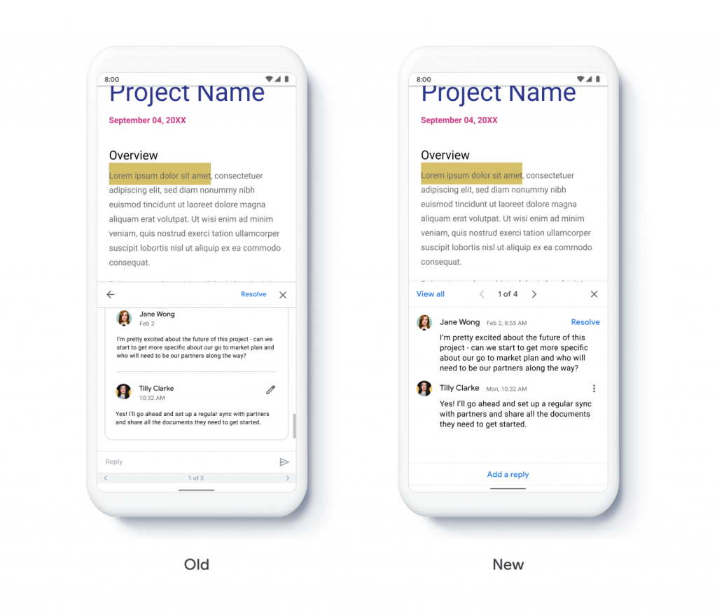 Google обновил интерфейс комментариев в Google Docs на Android